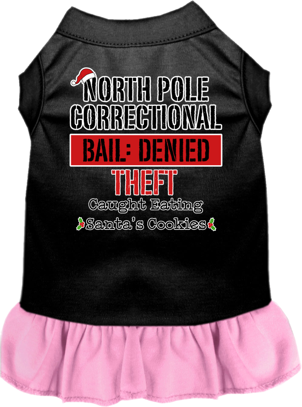 North Pole Correctional Screen Print Dog Dress Black with Light Pink Size LG